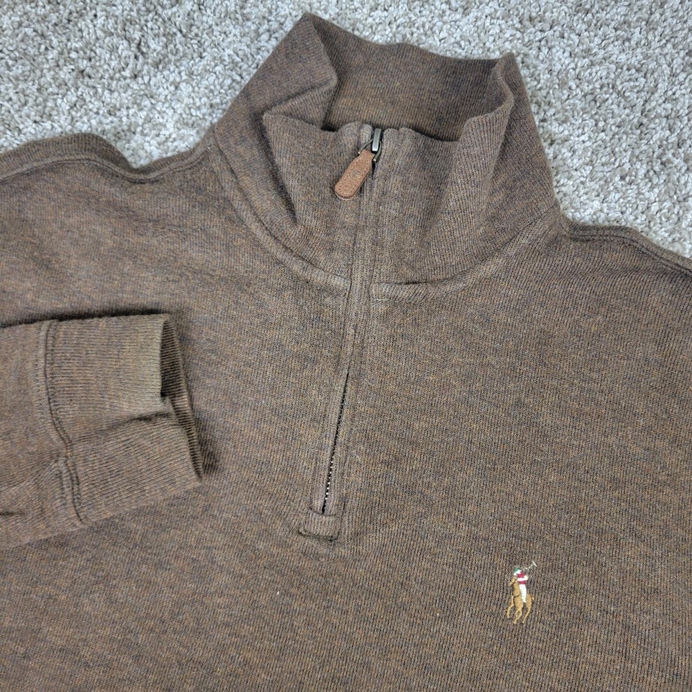 Polo Ralph Lauren Estate Rib Mens Small Brown Flesh Pony Stretch Quarter Zip